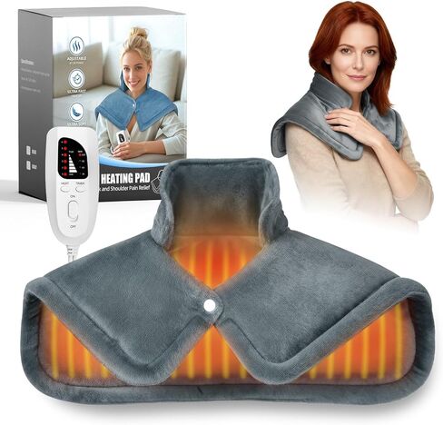 Weighted Heating Pad for Neck & Shoulders - 6 Heat Settings, 4 Timers, Auto Off - Electric Heating Pad for Back Pain Relief - Gift for Women/Men, Mom/Dad, Birthday, Christmas in Saudi Arabia