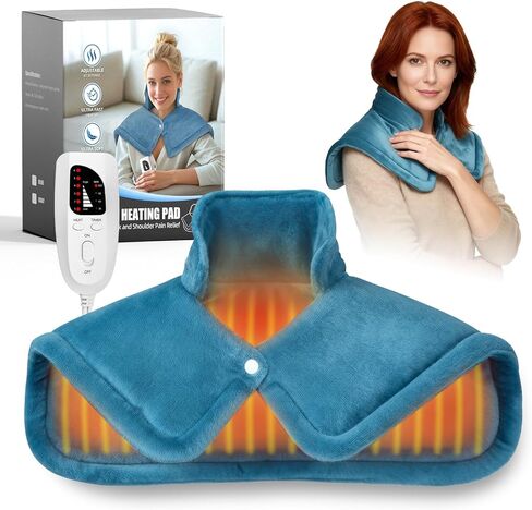Weighted Heating Pad for Neck & Shoulders - 6 Heat Settings, 4 Timers, Auto Off - Electric Heating Pad for Back Pain Relief - Gift for Women/Men, Mom/Dad, Birthday, Christmas in Saudi Arabia