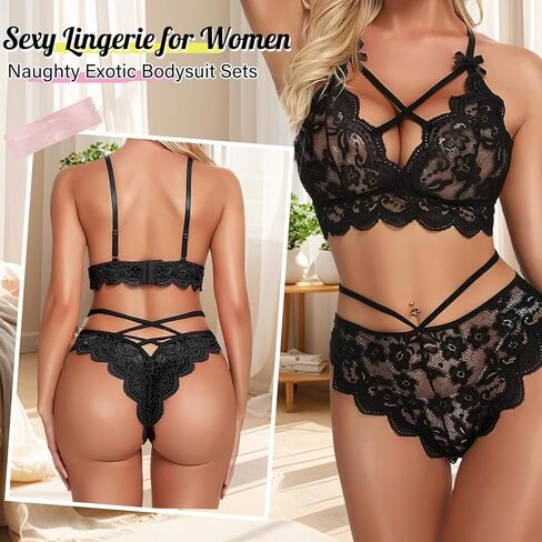 Lingerie for Women Sexy Bra and Panty Sets Sheer See Through Lace Sexy Bra Lingerie Sets Exotic Nightie Outfits for Women in Saudi Arabia
