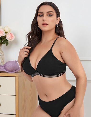 Plus Size Sheer Lingerie Set for Women Sexy See Through Two Piece with Bud Silk Trim Mesh Bralette and High Waist Panty in Saudi Arabia