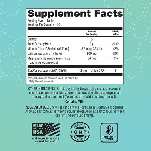 Bariatric Choice Chewable Calcium Citrate 500mg with Vitamin D3, Magnesium & Probiotics for Bariatric Surgery Patients Including Gastric Bypass & Sleeve Gastrectomy, Sugar-Free -Berry Flavor, 90 Count in Saudi Arabia