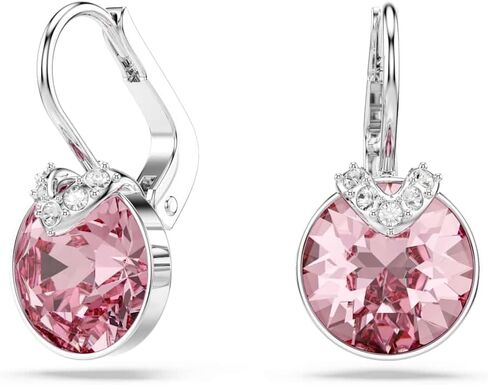 Swarovski Bella V drop earrings, Round cut, Pink, Rhodium finish in Saudi Arabia