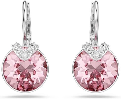Swarovski Bella V drop earrings, Round cut, Pink, Rhodium finish in Saudi Arabia