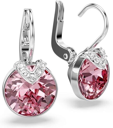 Swarovski Bella V drop earrings, Round cut, Pink, Rhodium finish in Saudi Arabia