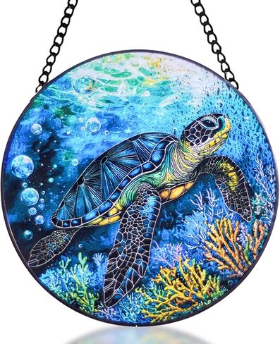 Stained Glass Window Hanging Sea Turtle Sun Catchers Colorful Glass Panel Marine Animal Suncatcher Decor for Birthday for Women,Men,Wife, Lovers, and Mom in Saudi Arabia