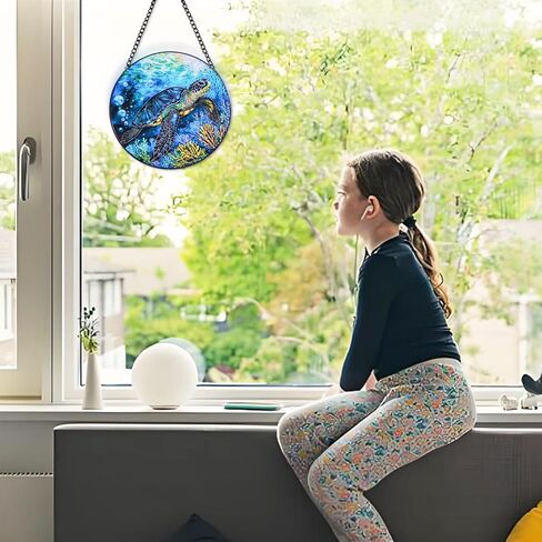Stained Glass Window Hanging Sea Turtle Sun Catchers Colorful Glass Panel Marine Animal Suncatcher Decor for Birthday for Women,Men,Wife, Lovers, and Mom in Saudi Arabia