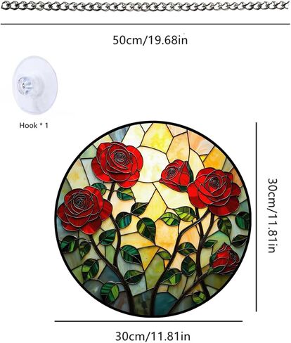 Red Rose Stained Acrylic Window Hanging, Plant Flowers Acrylic Window Decor Hanging Ornaments Indoor Outdoor Garden Stained Art Panel Gift for Women Mother's Day Christmas Day in Saudi Arabia