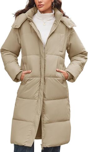 Flygo Long Winter Coats for Women Hooded Puffer Coat Jackets Thickened Midi Long Sleeve Zip Down Parka Outerwear in Saudi Arabia