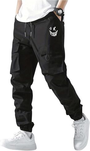 WDIRARA Boy's Cargo Pants Graphic Elastic Waist Workout Joggers Pants Streetwear in Saudi Arabia