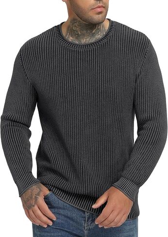 NITAGUT Men's Crewneck Sweater Soft Casual Classic Pullover Washed Knitwear Sweaters with Ribbing Edge in Saudi Arabia