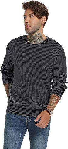 NITAGUT Men's Crewneck Sweater Soft Casual Classic Pullover Washed Knitwear Sweaters with Ribbing Edge in Saudi Arabia