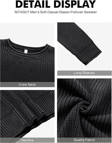 NITAGUT Men's Crewneck Sweater Soft Casual Classic Pullover Washed Knitwear Sweaters with Ribbing Edge in Saudi Arabia