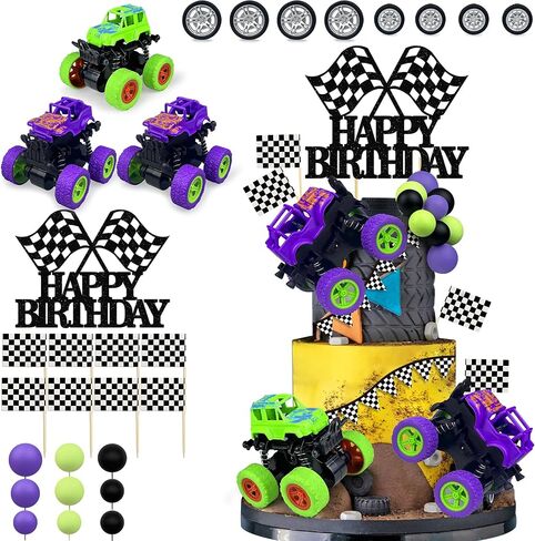 20PCS Truck Cake Decoration 3 Colors Off-road Vehicle Cake Top Decoration Red Black Yellow Ball Truck Themed Party Supplies in Kuwait