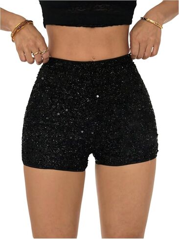 Women's Sparkling Sequin Shorts Bodycon High Waisted Micro Party Rave Mini Shorts in Saudi Arabia