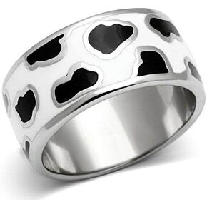 VacationGrabs Stainless Steel Cow Print Band Ring, Black and White Pattern, No Stone in Saudi Arabia