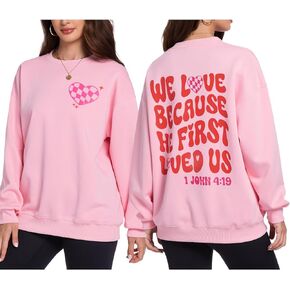 Valentines Sweatshirts for Women Christian Love Heart Graphic Valentine Jesus Bible Vibes Long Sleeve Shirts Tops in Kuwait