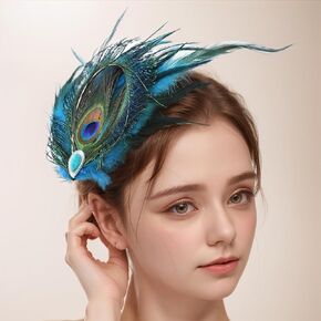 Peacock Feather Hair Clip Feather Fascinator Crystals Hairpin Peacock Hair Clip 1920s Costume Halloween Cosplay Women Girls Hair Accessories in Kuwait