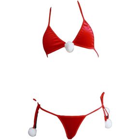 Women's Christmas Halter Mini Bikini Playful Pom-Pom Bow Lingerie Fall Winter Lingerie Swimwear in Saudi Arabia
