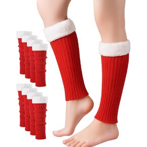 Shihanee 4 Pairs Christmas Leg Warmers for Women Red Ribbed Knitted Leg Warmers Fleece Plush Trim Boot Socks with Fuzzy Fur Cuffs for Winter Santa Holiday Dance Gifts Cosplay Party in Kuwait