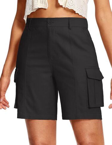7'' Linen Shorts for Women Zip Fly Women's Cargo Shorts with Belt Loop 6 Pockets for Summer Casual Work Travel in Saudi Arabia