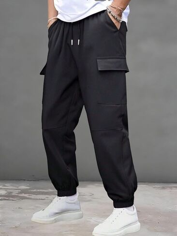 Men's Jogger Long Pants with Drawstring, 1-Pack Athletic Casual Sweatpants for Running Streetwear Blac in Saudi Arabia