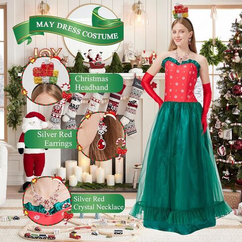 May Costume for Adult, 5 Pcs Christmas Dress Set for Women, Classic Movie Characters Outfit for Halloween Xmas Cosplay Party in Saudi Arabia