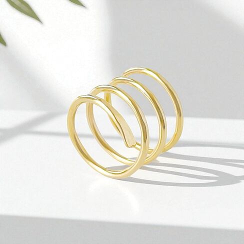 14K Gold Filled Custom Spiral Ring for Women. Wraparound Coil Ring. Modern Trendy Swirl. Hammered 14kt Yellow Gold Filled Stacking Rings. Artisan Custom Made Personalized Statement Open Ring in Saudi Arabia