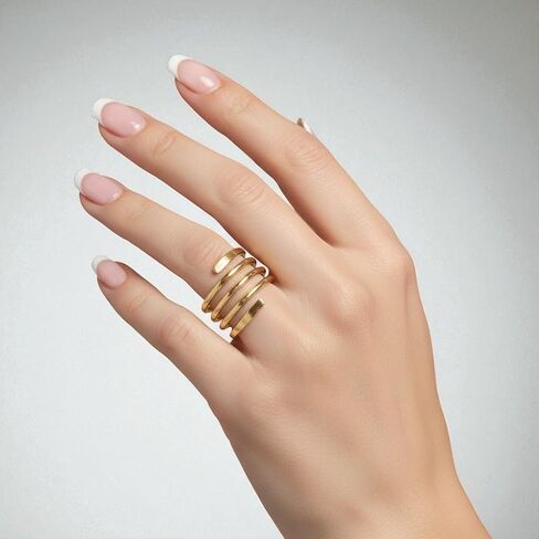 14K Gold Filled Custom Spiral Ring for Women. Wraparound Coil Ring. Modern Trendy Swirl. Hammered 14kt Yellow Gold Filled Stacking Rings. Artisan Custom Made Personalized Statement Open Ring in Saudi Arabia