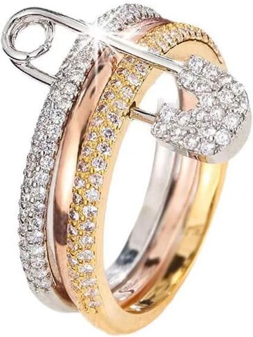 Thumb Rings for Women, Safety Pin Ring Set, 18K Gold Plated Rings, Silver Cz Cubic Zirconia Rings, Rose Gold Ring for Her, Hypoallergenic Stackable Rings, Ring Size 5-10 in Saudi Arabia