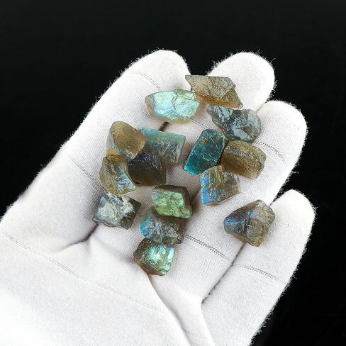 CRYSTALIS 100 Carats (14-15 pcs.) Labradorite Raw Stones Natural Gemstone Loose Bulk for Jewelry Making Supply, Chakra Healing, Cabbing, Tumbling, DIY, Collectible Gemstones (8-12mm size) in Kuwait