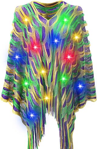 Coume Mardi Gras Light-Up Costume Outfit for Women Carnival Costumes Poncho Scarf Shawl Dress Accessories Masquerade Party (Batteries Not Included) in Saudi Arabia