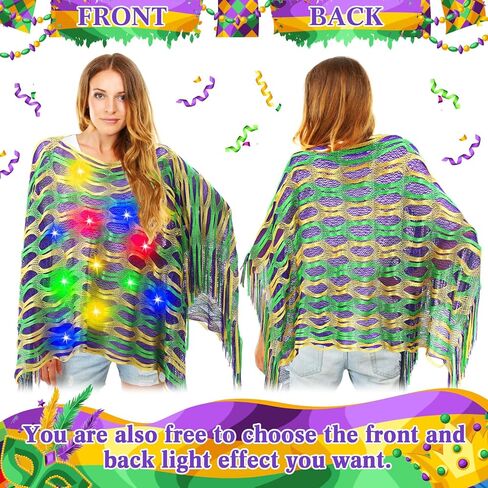 Coume Mardi Gras Light-Up Costume Outfit for Women Carnival Costumes Poncho Scarf Shawl Dress Accessories Masquerade Party (Batteries Not Included) in Saudi Arabia