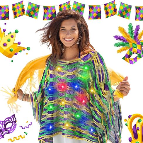 Coume Mardi Gras Light-Up Costume Outfit for Women Carnival Costumes Poncho Scarf Shawl Dress Accessories Masquerade Party (Batteries Not Included) in Saudi Arabia