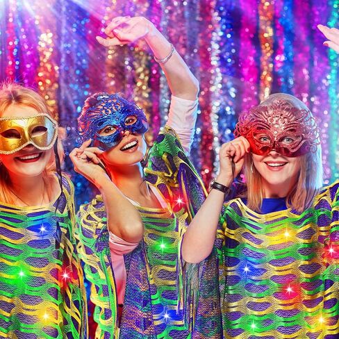 Coume Mardi Gras Light-Up Costume Outfit for Women Carnival Costumes Poncho Scarf Shawl Dress Accessories Masquerade Party (Batteries Not Included) in Saudi Arabia