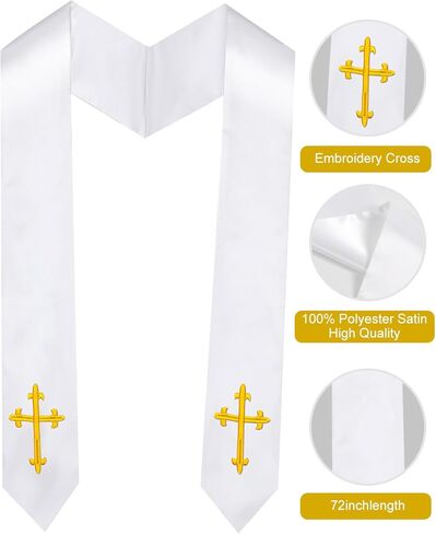 Embroidered Cross Choir Stole - Church & Halloween Costume Accessory, Adult Clergy Stole，70" in Saudi Arabia
