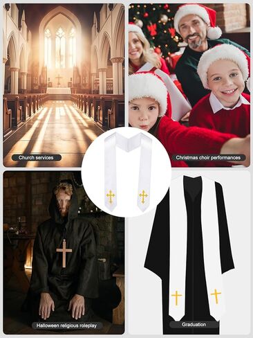 Embroidered Cross Choir Stole - Church & Halloween Costume Accessory, Adult Clergy Stole，70" in Saudi Arabia