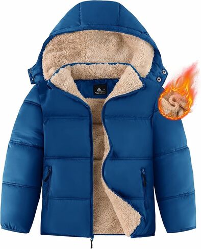 ZITY Puffer Jacket for Boy Sherpa Lined Coats Winter Thermal Coat Waterproof Jackets Fleece Lined Jacket with Detachable Hood in Saudi Arabia