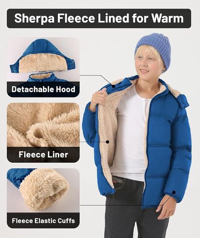 ZITY Puffer Jacket for Boy Sherpa Lined Coats Winter Thermal Coat Waterproof Jackets Fleece Lined Jacket with Detachable Hood in Saudi Arabia