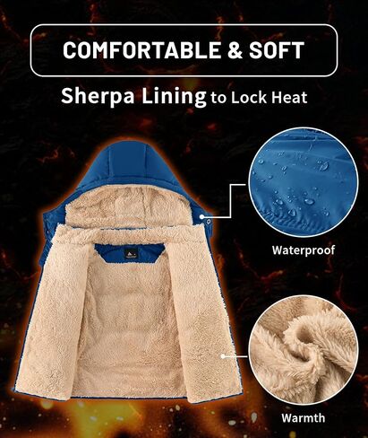 ZITY Puffer Jacket for Boy Sherpa Lined Coats Winter Thermal Coat Waterproof Jackets Fleece Lined Jacket with Detachable Hood in Saudi Arabia