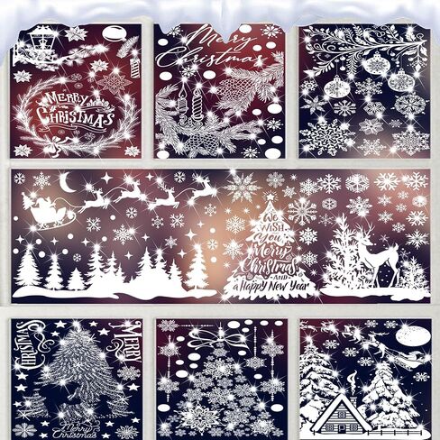 150+ قطعة من ملصقات نافذة عيد الميلاد اللامعة، رقاقات الثلج البيضاء شجرة عيد الميلاد الرنة ملصقات ثابتة لتزيين عيد الميلاد لوازم حفلات الشتاء العجائب in Kuwait