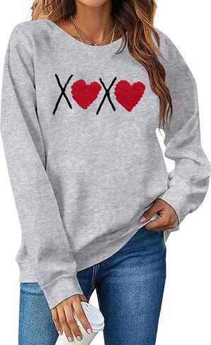 Valentines Day Sweatshirts For Women Love Sweatshirt Cute Heart Graphic Sweater Casual Patch Pullover Tops in Kuwait