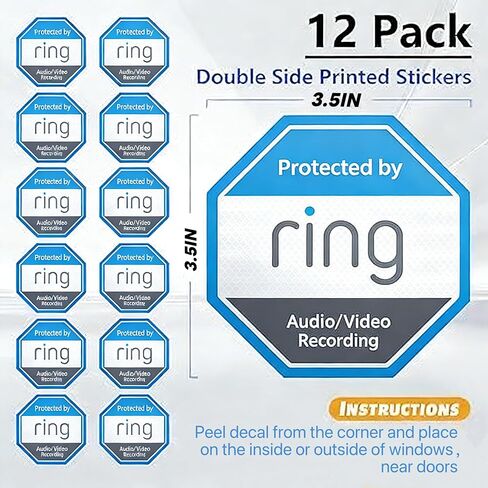 12 Pack Ring Security Stickers，Double Sided HD Printed Waterproof Security Decals for Home Windows Door in Saudi Arabia