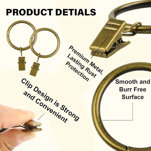 16Pcs Drapery Curtain Clip Rings, with Strong Clips,1.37" Inner Diameter (Bronze, 1.4-lnch Inner Diameter) in Saudi Arabia