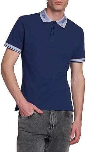 Versace Jeans Couture Steel Blue Mens Polo Shirt with Baroque Collar Detail in Saudi Arabia