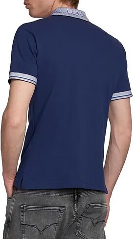 Versace Jeans Couture Steel Blue Mens Polo Shirt with Baroque Collar Detail in Saudi Arabia
