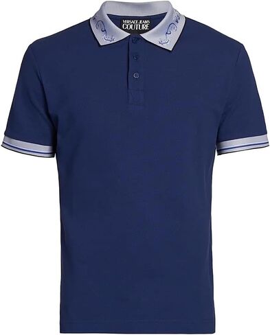 Versace Jeans Couture Steel Blue Mens Polo Shirt with Baroque Collar Detail in Saudi Arabia