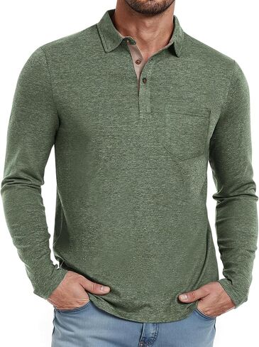 Long Sleeve Polo for Men Classic Button Basic Shirt Casual Slim Fashion Collared Shirt in Saudi Arabia