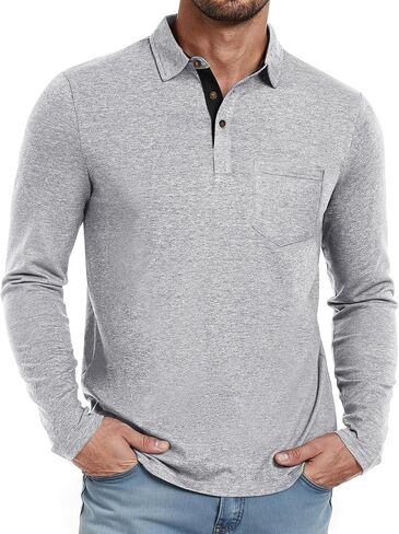 Long Sleeve Polo for Men Classic Button Basic Shirt Casual Slim Fashion Collared Shirt in Saudi Arabia