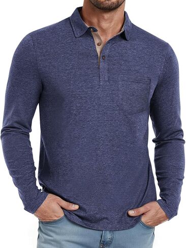 Long Sleeve Polo for Men Classic Button Basic Shirt Casual Slim Fashion Collared Shirt in Saudi Arabia