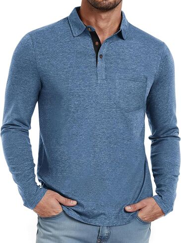 Long Sleeve Polo for Men Classic Button Basic Shirt Casual Slim Fashion Collared Shirt in Saudi Arabia